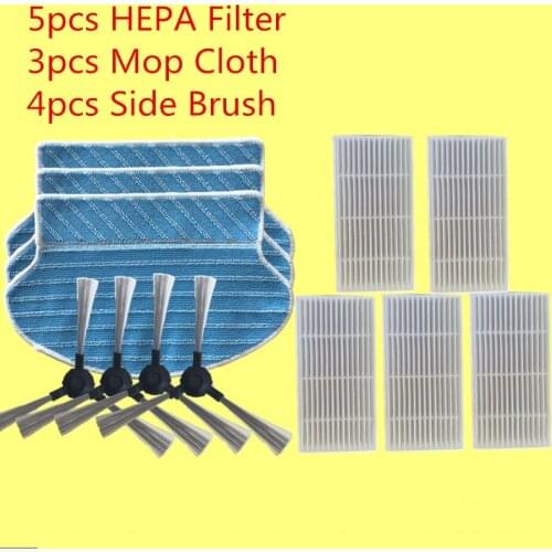 5pcs hepa filter + 4pcs Side Brushes+ 3pcs Mop Cloth Robot Vacuum Cleaner Parts HEPA Filter for Proscenic 790T