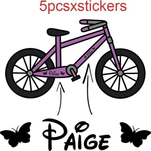 5Pcs Girls Personalised Name Bike Frame Vinyl Decal Sticker Childs Kids Bicycle Custom Bike Fram Name Helmet Water Bottle Vinyl