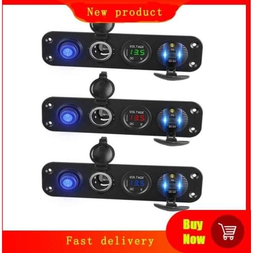 Car QC3.0 USB Type C PD Fast Charger LED Voltmeter 12V Power Outlet ON-Off Switch Panel for Car Boat Marine RV Truck SUV