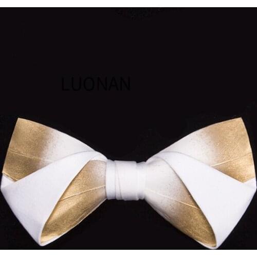 Free Shipping New Male fashion mens Bow tie married women England wedding golden white gradient handmade feathers retro British