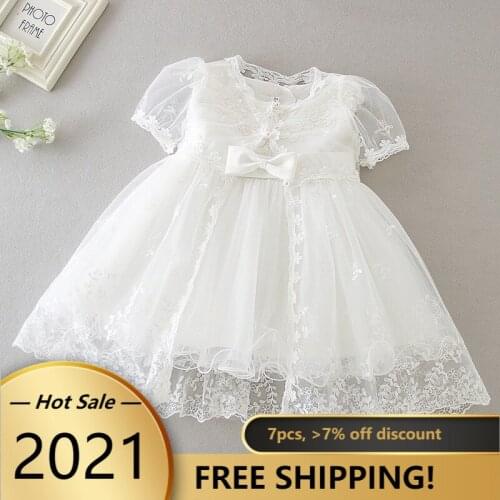 Free Shipping Newborn Baby 1 Year Birthday Party Dresses Christening Wedding Handmade Birthday Gowns Dresses white dress