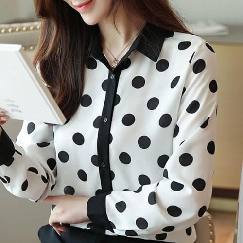 Long Sleeve Women Blouses Shirts 2021 Blosue Women Turn Down Collar Office Blouse For Women Dot Chiffon Blouse Shirt Tops B860