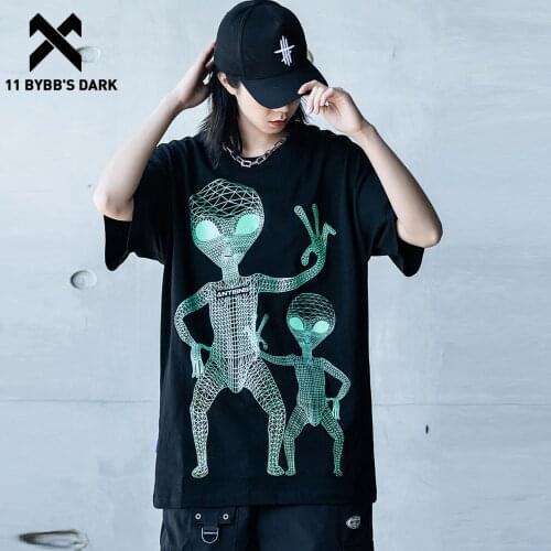 11 BYBBS DARK 2021SS Alien Graphics Tees Functional Harajuku Short Sleeve Streetwear Loose Hip Hop Cotton T-Shirt Men Clothing