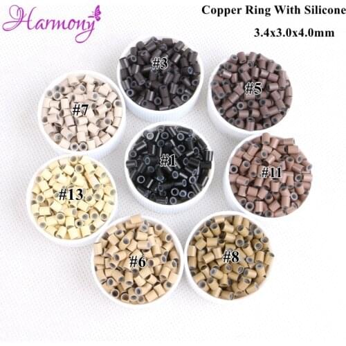 Harmony 1000pcs 3.4*3.0*4.0mm Copper silicone tubes micro rings beads links tools for I tip hair extensions 8 colors available