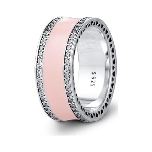 Hearts of Signature Ring with Pink Enamel 100% 925 Sterling-Silver-Jewelry Free Shipping