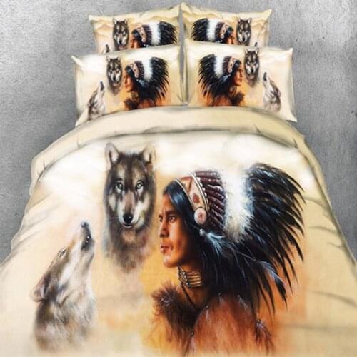 3D Bedding Sets Animal Art Indians And Wolves Printing Duvet Cover Twin Full Queen Size With 3pcs