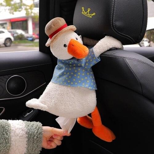 Creative Cartoon Tissue Boxes Cute Kawaii Duck Doll Plush Toy Paper Bag For Girls Car Decoration Hanging Storage Napkin Holder