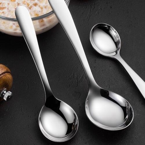 304 Stainless Steel Round Spoon Household Deepen Soup Spoon With Long Handle 3 Size