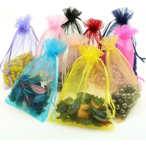 100Pcs Jewelry Bags Packing Drawable Organza Bags 7x9 9x12 10x15 13x18 17x23cm Gift Bags Sachet Organza Wedding Communion Decor