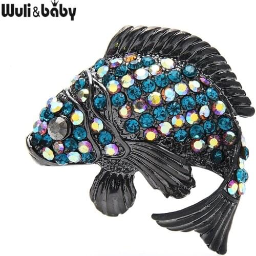 Wuli&baby Cute Rhinestone Fish Brooches Women Unisex Swiming Fish Sea Animal Office Casual Party Broocoh Pins Gifts
