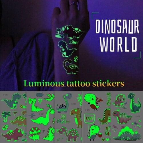 Lovely Dinosaur Water Transfer Waterproof Temporary Luminous Tattoo Stickers For Girl Children Halloween Party Fake Tattoos