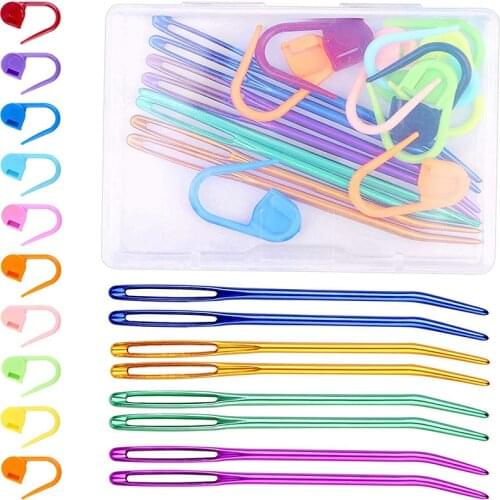 MIUSIE 8 Pcs Aluminum Bent Tip Tapestry Darning Knitting Needles With 10 Stitching Marks For Sewing Needlework Crafts