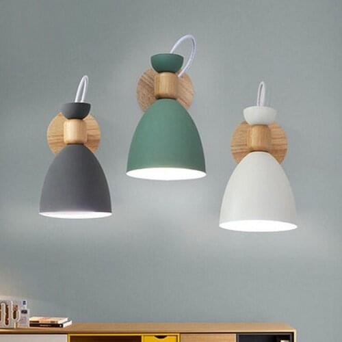 Nordic Multi-color LED Wall Lamp Adjustable Lighting Angle E27 Wall Lights Solid Wood Base Wall Sconce Modern Simple Indoor