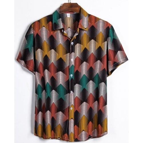 New Short Sleeve Shirt Hawaiian Cotton Single Button shirts Fashion Blouse Casual Print Tops For Male And Boys Мужские Рубашки