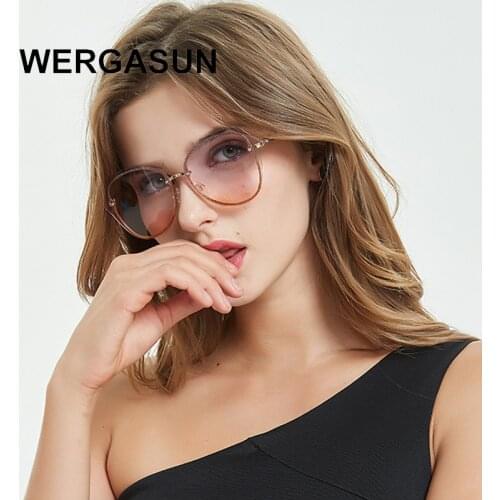 WERGASUN 2020 New Rimless Sunglasses Women Brand Oversized Sun Glasses Female Vintage gafas de sol mujer oculos