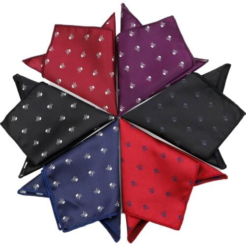 New Design Mens Pocket Square Blue Red Black Skull Handkerchief 26*26CM Hanky Suit Mens Business Wedding Party Chest Towel