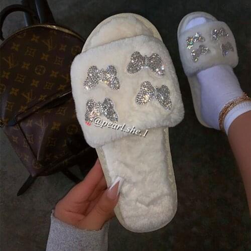 Wholesale Fashion Fluffy Soft Plush Fur Lightweight Warm House Fur Slides Slippers for Women 2021