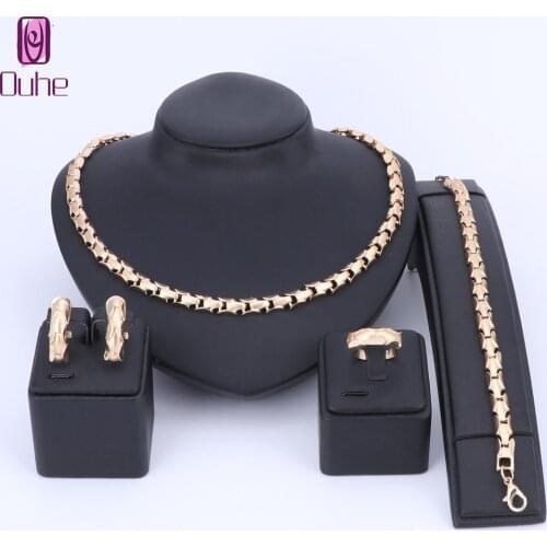 OUHE African Beads Jewelry sets Bib Decoration Bridal Engagement Gift Clothing Accessories 4Pcs