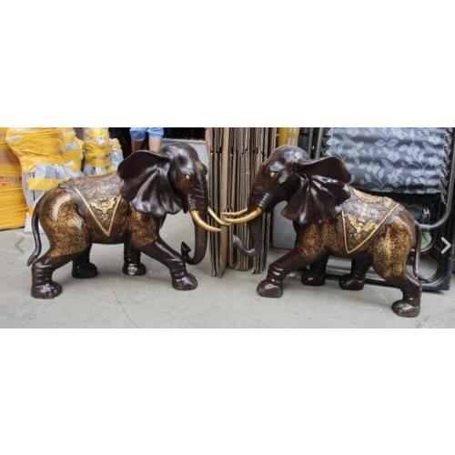 20" China Copper Feng Shui Bat Elephant Statue Pair
