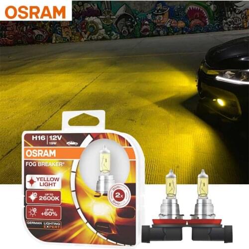 OSRAM Fog Breaker H16 Yellow Color Headlight Car Bulbs Fog Lamps 2600K 12V 19W +60% Light +200% 62219FBR (2X)