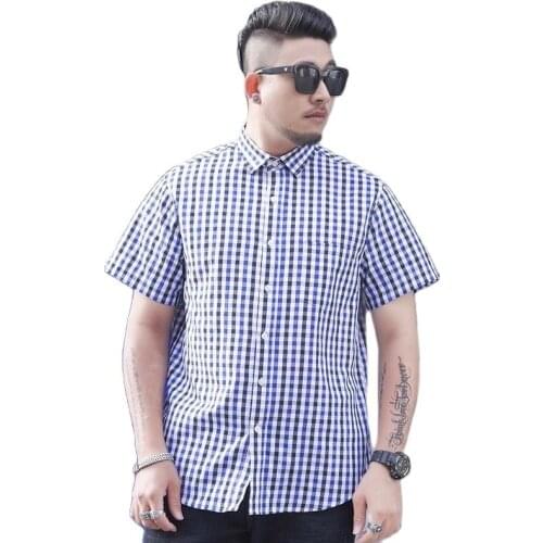 Summer high quality 10XL 12XL 11XL Large Size Men plaid Shirt short Sleeve oversize high street pockets casual Shirt 60 64 54 58