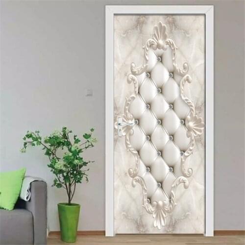 3D White Soft Bag Diamond PVC Self-adhesive Detachable Door Sticker Mural Wallpaper Decal Living Room Bedroom Door Decor Poster