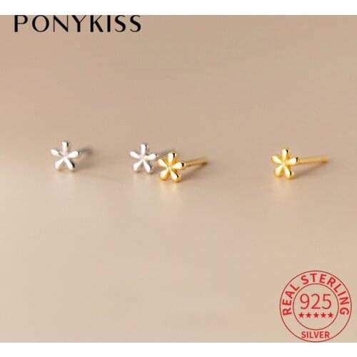 PONYKISS Trendy S925 Sterling Silver Sweet Glossy mini flower Stud Earrings for Women Party Jewelry Minimlist Accessories