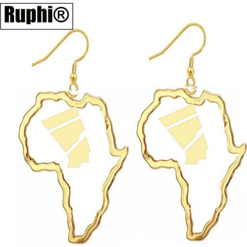 Piercing Earrings Gold Stainless Steel African Map Ancient Egyptian Portrait Charm Fish hook Earrings jewelry