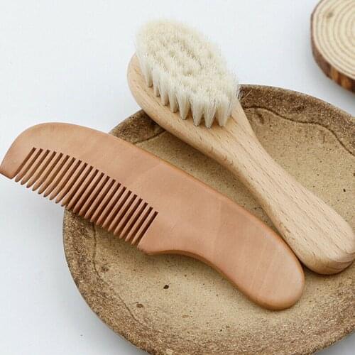 Wooden Handle goat hair Brush Baby Hairbrush Newborn Hair Brush Infant Comb Head Massager For Baby