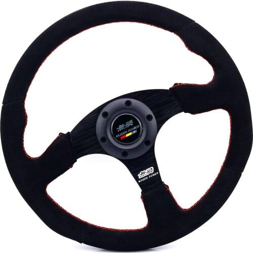 Universal 14inch/350mm Mugen Suede Leather Tuning Drift Steering Wheel