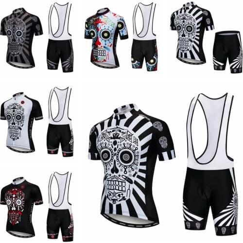 Cycling set bike jersey set Black White Skull Cycling Clothing ropa ciclismo short sleeve bicycle bib shorts suit quick dry