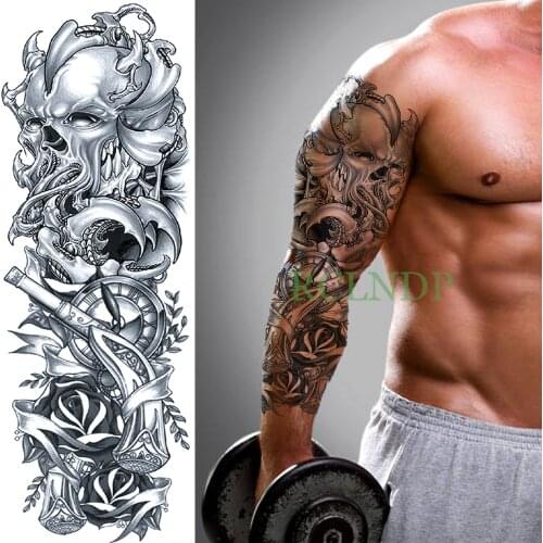 Waterproof Temporary Tattoo Sticker full arm skull octopus kraken gun devil curse tatto flash tatoo fake tattoos for men