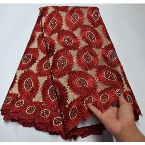 High quality African 100% Cotton Lace Fabric Latest Swiss Voile Lace In Switzerland With Stones For Wedding Dress 5 Yards CS6-71