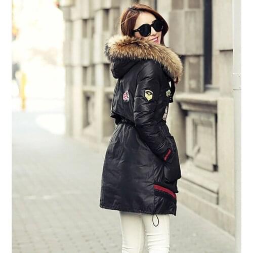Winter Jacket Women Parka White Duck Down Thick Hood Natural Pure Raccoon Fur Collar Outwear Coat Female 2XL LX10