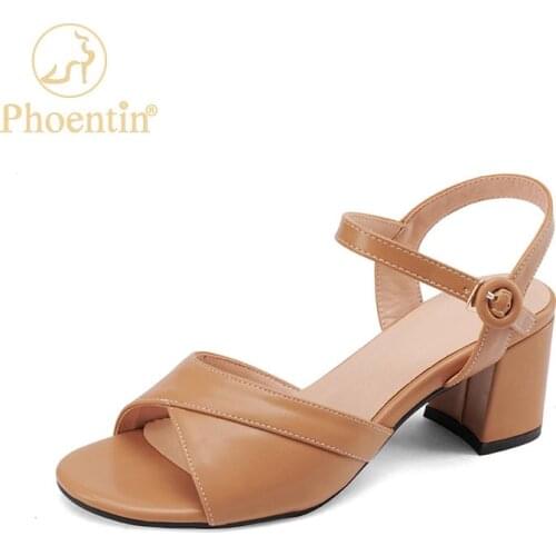 Phoentin Fashion Block Heels Sandals Women Classic Black Beige Sandals Summer Shoes 2021 Elegant Peep Toe Brand Sandals FT1573
