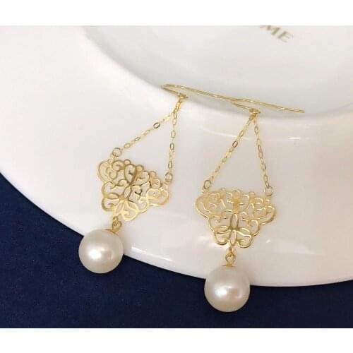 MADALENA SARARA 7-8mm Freshwater Pearl Women Earrings 18K Gold Vintage Dangle Style Natural White Pearl Earrings