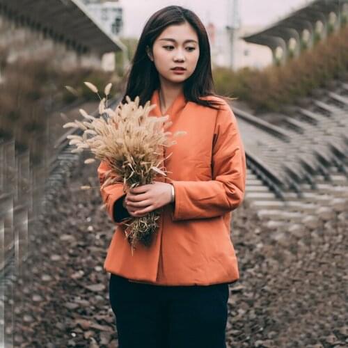 Women Autumn Winter New Literary Cotton Linen Padded Coat Solid Color Single Button 2016 Ladies Overcoat Outwear Parkas