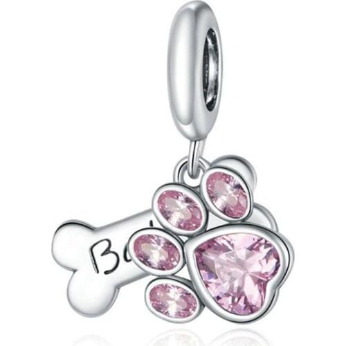 1Pcs New Cute Footprint Bones Pendant DIY Beads Suitable for Original Pandora Charm Bracelet Ladies Jewelry Making Gifts