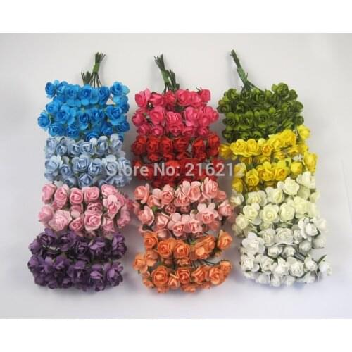 144 pcs/lot mix 12 colors Rose Paper Flower Bouquet Mulberry Flower for DIY Scrapbooking