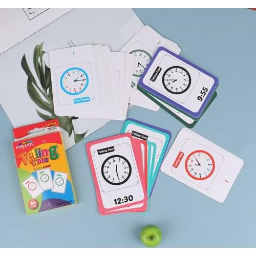 36Pcs/set 7.8cm*11.7cm Baby Learning Time/Alarm Clock Flash Cards Kids Learn Educational Toy