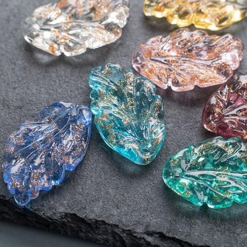 27x12mm Leaf Shape Foil Lampwork Glass Loose Crafts Beads Pendants for DIY Necklace Jewelry Making Findings