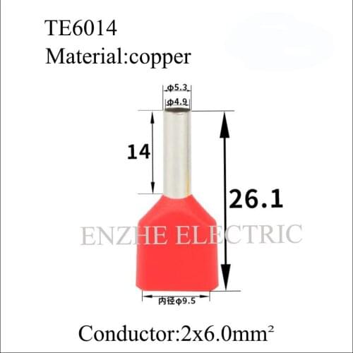 TE6014 TE terminal two-wire pre-insulated tubular terminal double-tube insulated Two wire terminal European copper pin