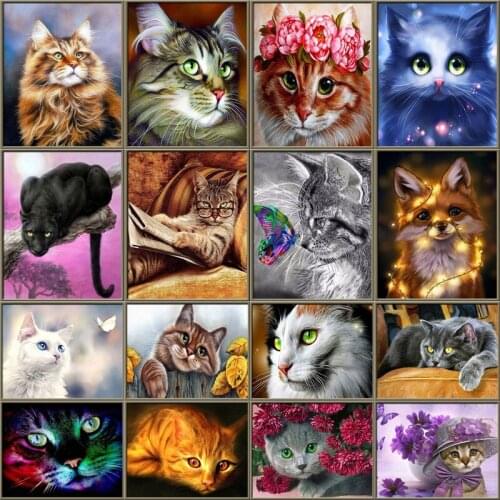 5D Diamond Mosaic Cute Cats DIY Full Round Diamond Embroidery Animals Diamond Painting Cross Stitch Rhinestone Cat Series