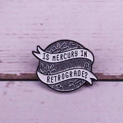 Glitter Mercury Retrograde Enamel Pin astrology brooch funny space science jewelry