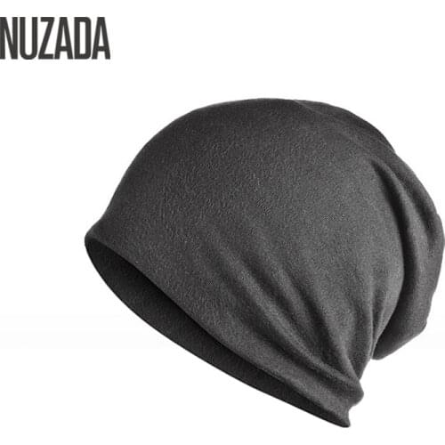 Brand NUZADA Solid Color Unisex Men Women Skullies Beanies Hedging Cap Knit Knitted Cotton Double Layer Fabric Caps Bonnet Hat