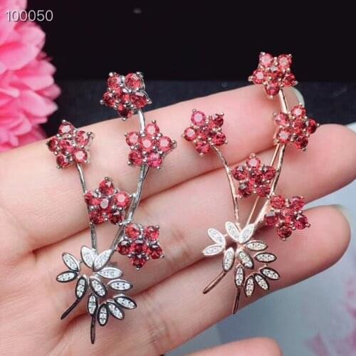 Dual-use style, 925 silver natural garnet brooch, plum, gem quality, novel wearing