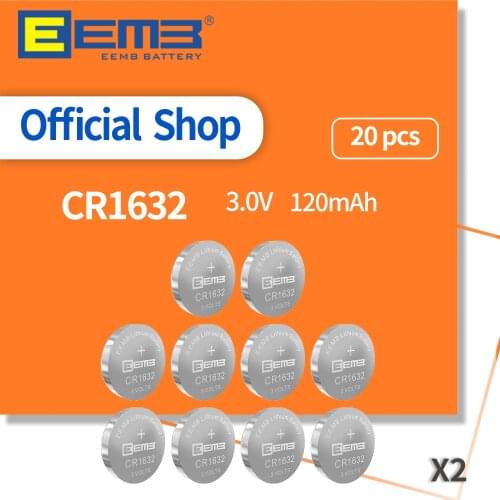 EEMB 20PCS 3V Button Cell Battery CR1632 Lithium Battery 120mAh Non-Rechargeable Cell Batteries for Watch Calculator Car Key Toy