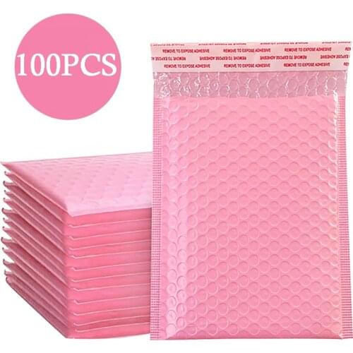 100pcs Bubble Mailers Padded Envelopes Pearl film Gift Present Mail Envelope Bag For Book Magazine Lined Mailer Self Seal Pink