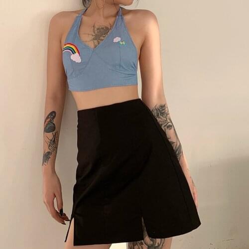 Summer Womens New V-neck Y2K Crop Top Women Sexy Halter Neck Straps Halter Vest Vintage 90s Streetwear Girl Cami Tops Clothes