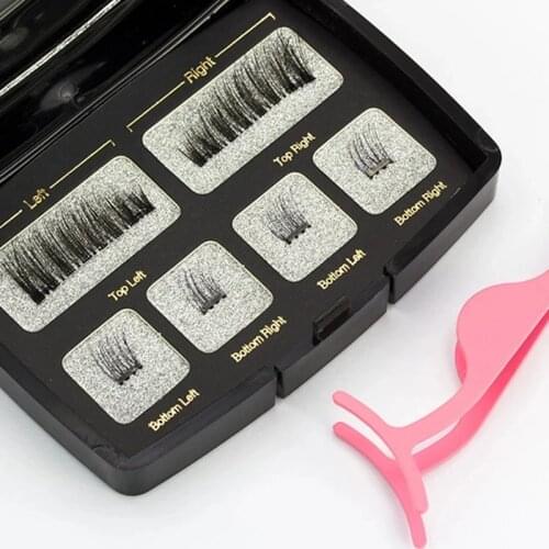 Magnetic Eyelashes 4 Part Magnets Mink Hair Natural 3D Magnet Lashes Individual False Eyelashes Extension Tweezers With Gift Box